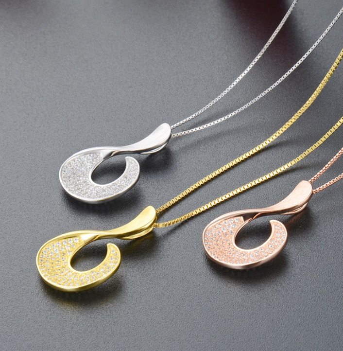 925 Sterling Silver Micropaved Cubic Geometric Hook Necklace